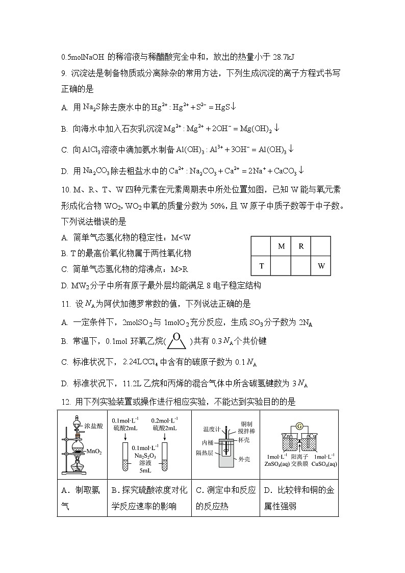 四川省广安友谊中学2024-2025学年高二上学期入学考试  化学试题第3页