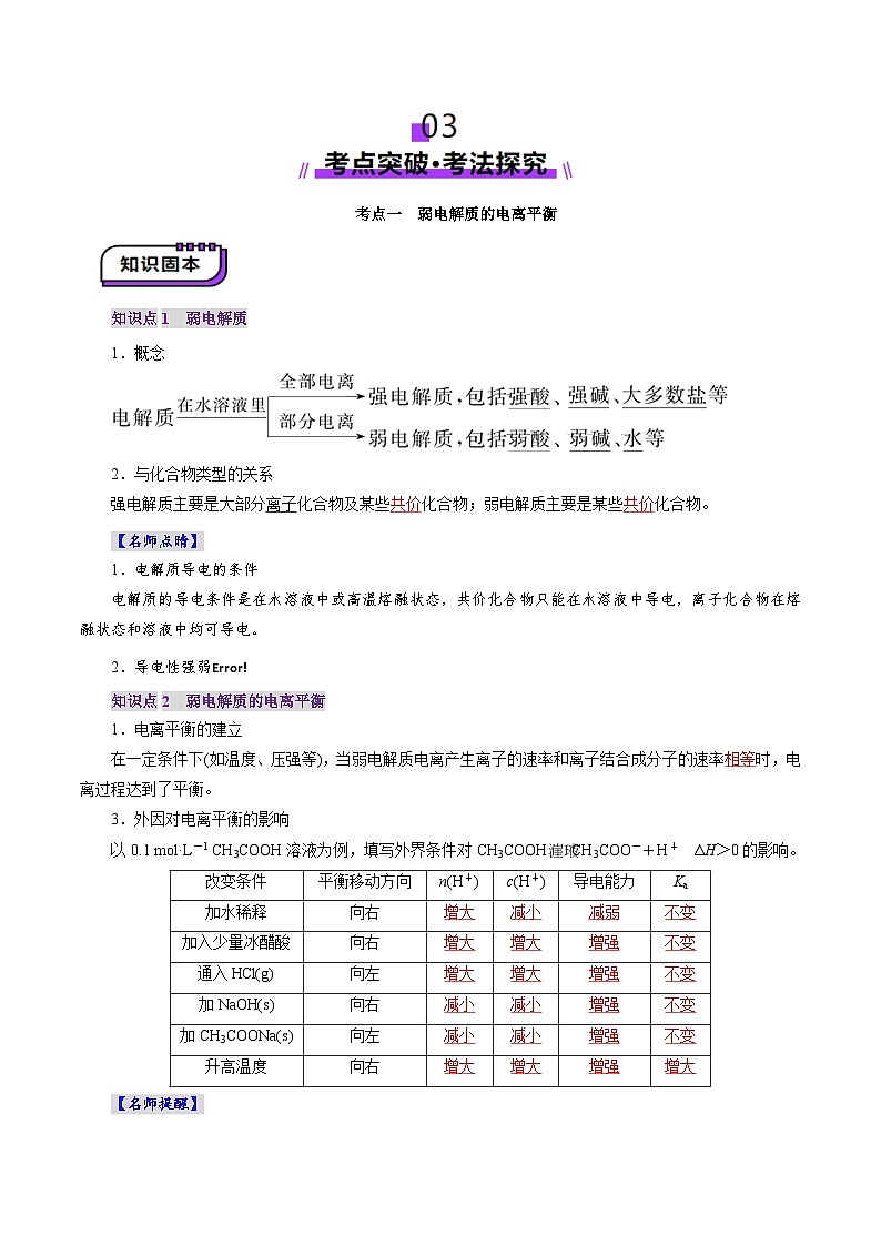 第01讲 电离平衡(讲义)(教师版) 2025年高考化学一轮复习讲练测(新教材新高考)第3页
