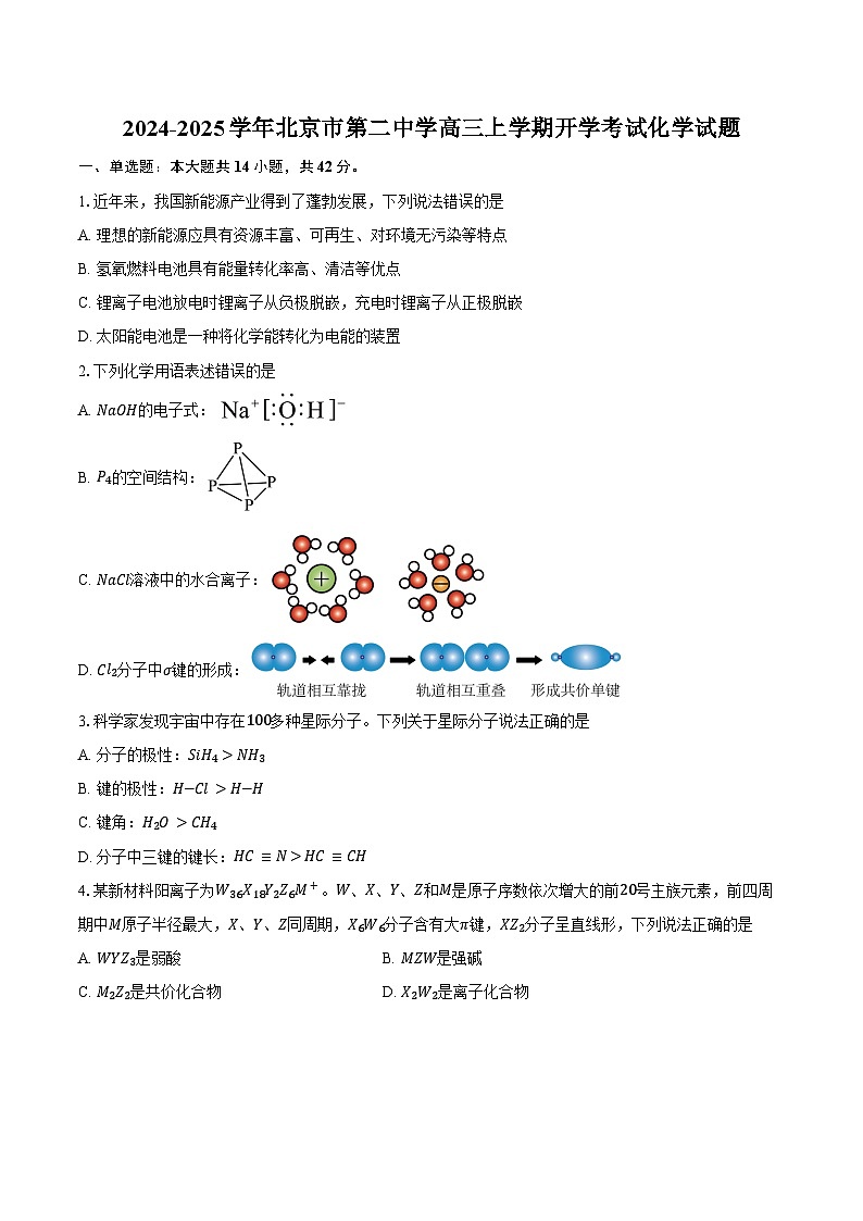 2024-2025学年北京市第二中学高三上学期开学考试化学试题(含答案)01