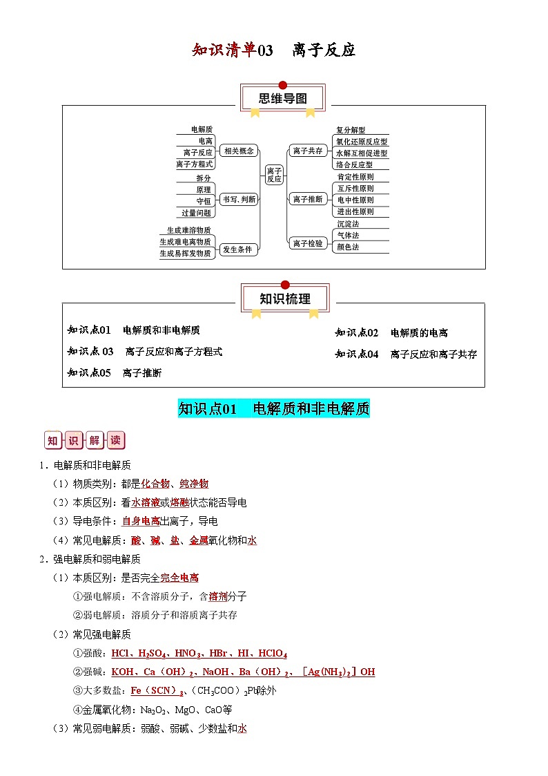 知识清单03 离子反应-【复习清单】2024年高考化学一轮复习知识清单第1页