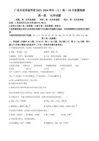 [化学]广东省广州市天省实验学校2023～2024学年高一上学期10月月考试题(有答案)