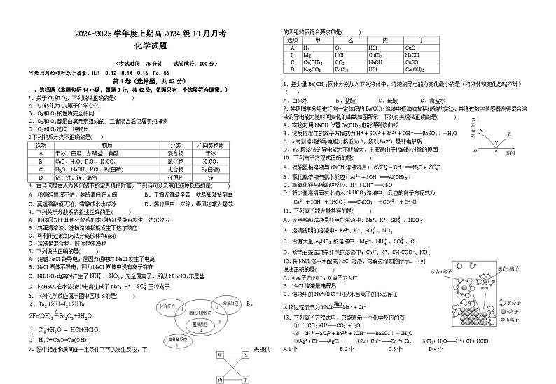 四川省成都市新津中学2024-2025学年高一上学期10月月考化学试题第1页