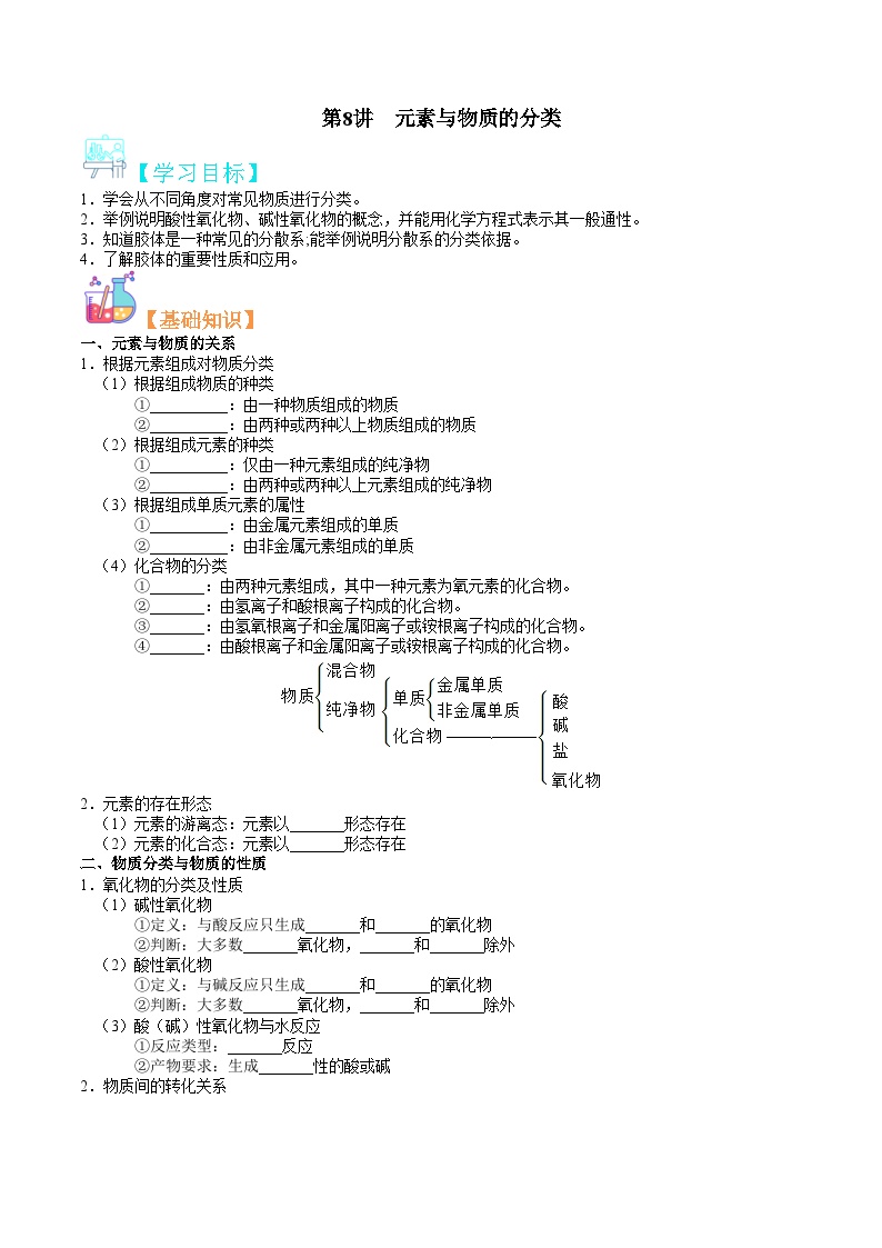 第08讲  元素与物质的分类-新高一化学暑假精品课程（鲁科版2019）（原卷版）