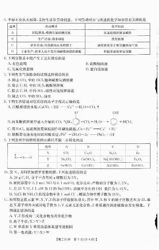 四川省部分学校2025届高三上学期10月联考化学试题(PDF版附答案)第2页