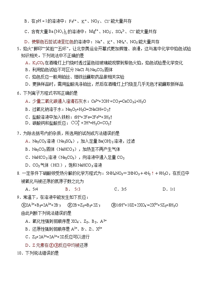 广东省江门市培英高级中学2024-2025学年高一上学期期中考试 化学试题第2页