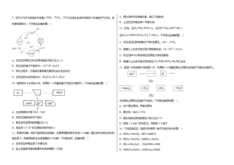 山东省聊城第一中学新校区、高铁校区2024-2025学年高一上学期第一次月考 化学试题02