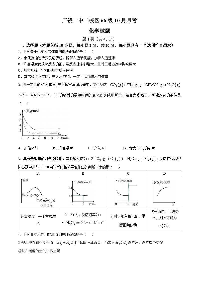 山东省东营市广饶县第一中学(二校区)2024-2025学年高二上学期10月月考化学试题第1页