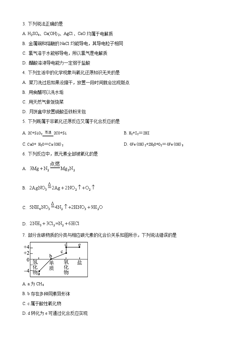 吉林省长春市东北师范大学附属中学2024-2025学年高一上学期9月月考化学试题(Word版附解析)02