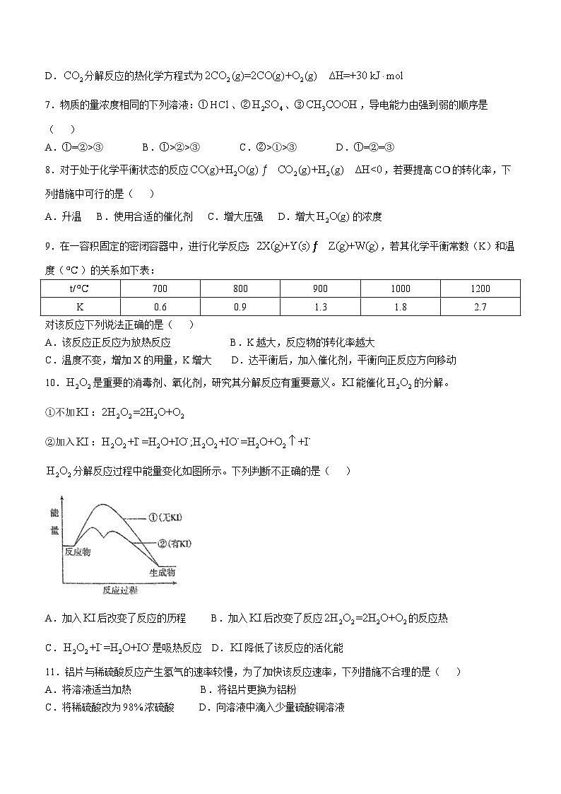 北京师范大学附属中学2024-2025学年高二上学期10月月考 化学试题02