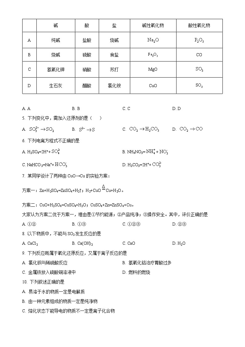 北京市第二中学2024-2025学年高一上学期学段考试 化学试题 Word版无答案第2页