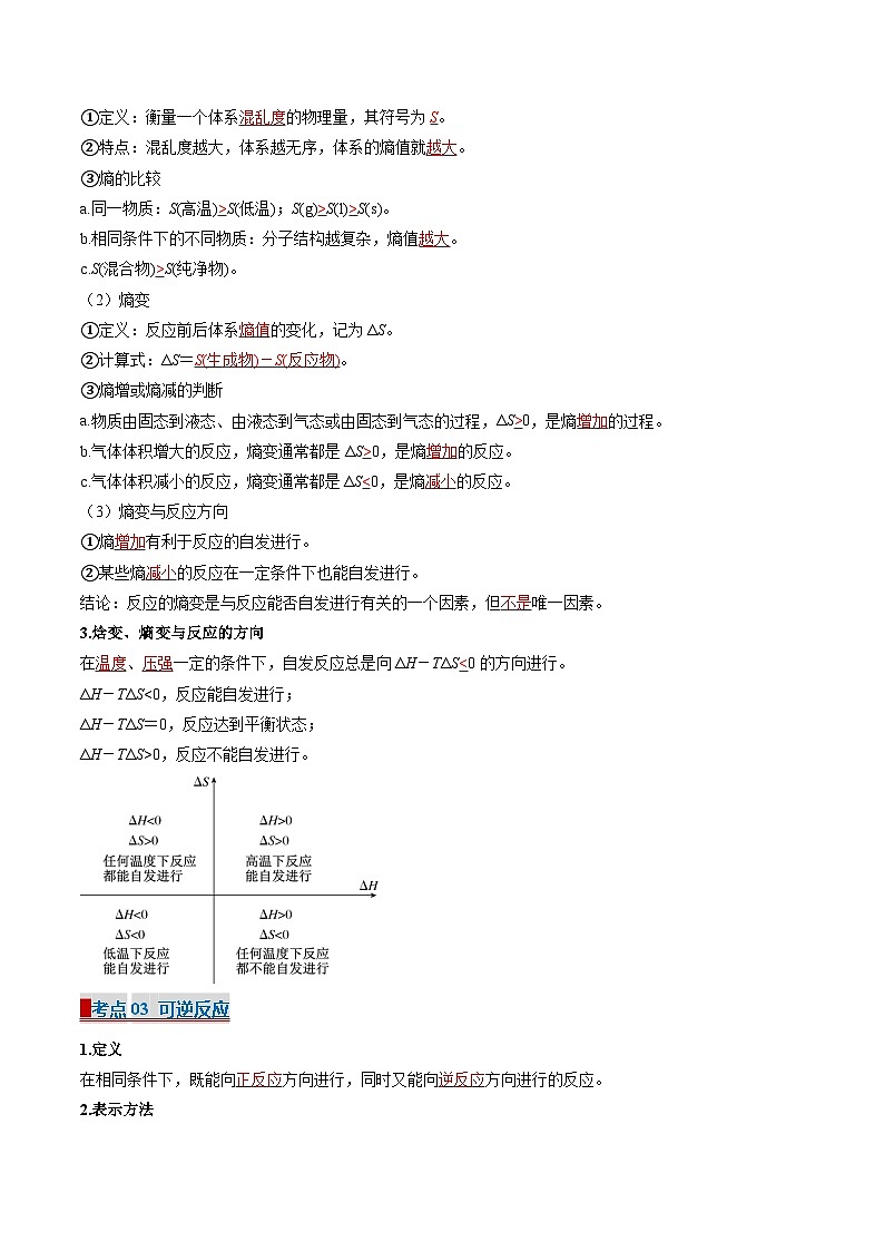专题04 化学反应的方向与限度(考点清单)-2024-2025学年高二化学上学期期中考点大串讲(苏教版2019)第2页