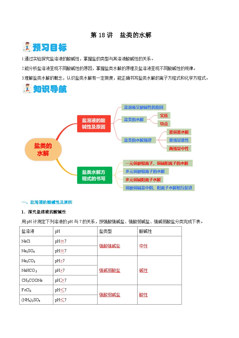 第18讲 盐类的水解 （解析版）-2024年新高二化学暑假讲义+习题（人教版2019选择性必修1）