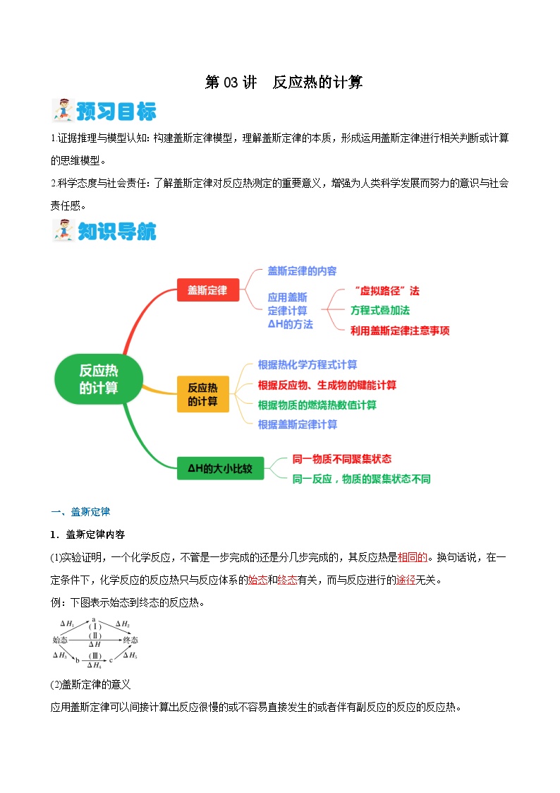 第03讲 反应热的计算（解析版）-2024年新高二化学暑假讲义+习题（人教版2019选择性必修1）