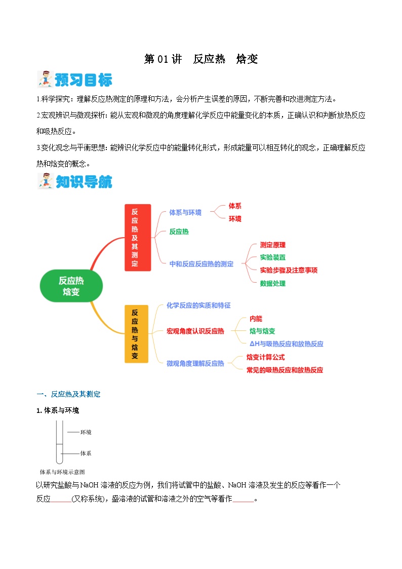 第01讲 反应热　焓变（原卷版）-2024年新高二化学暑假讲义+习题（人教版2019选择性必修1）