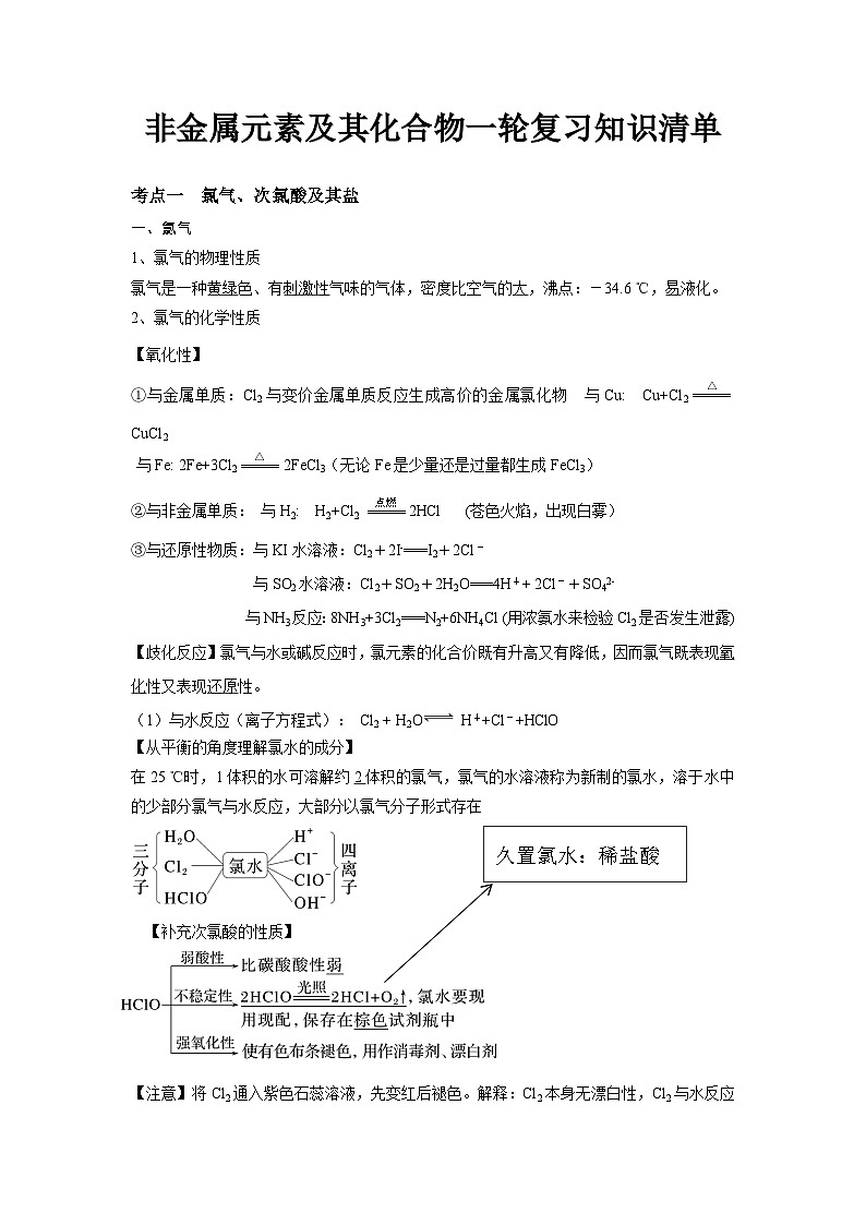 2025届高三化学一轮复习 非金属元素及其化合物 知识清单学案docx第1页