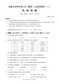 重庆西南大学附属中学2024年高一10月检测化学试题（含答案）