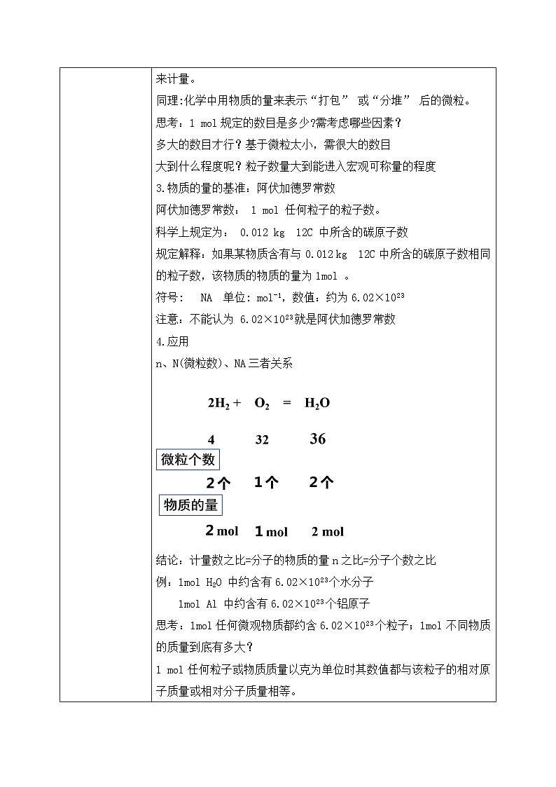 【核心素养】人教版高中化学必修一《物质的量》第一课时 教学设计(含教学反思)第3页