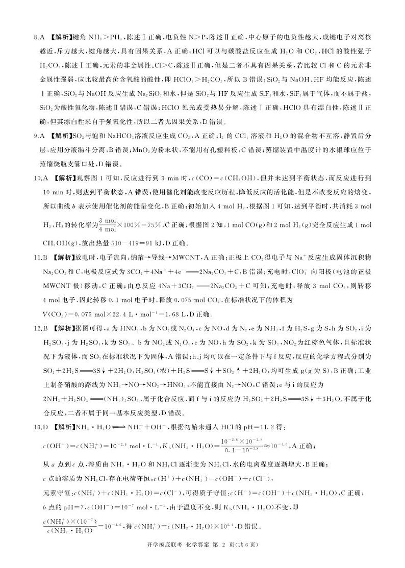 25开学考化学(A 安徽、甘肃、贵州、江西、广西、河南、云南、四川、陕西、内蒙、宁夏、青海、西藏、山西卷)答案第2页