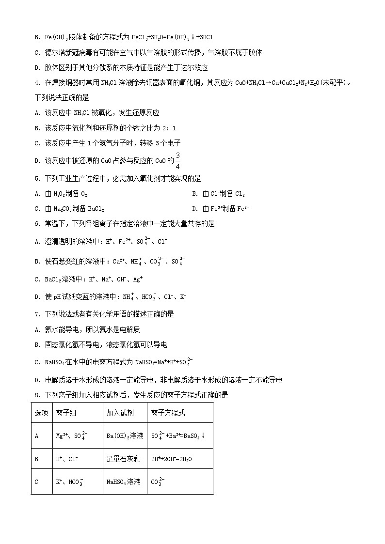 山西省运城市2023_2024学年高一化学上学期10月月考试题含解析第2页