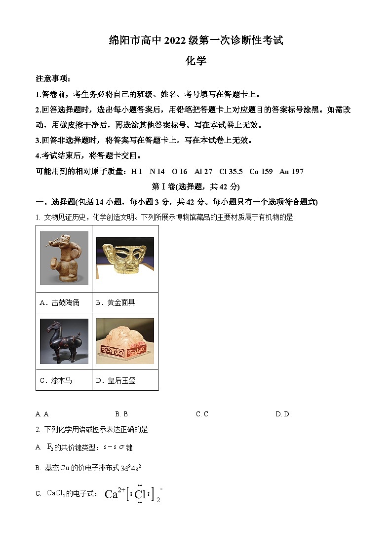 四川省绵阳市高中2024-2025学年高三上学期第一次诊断性考试 化学试卷 Word版无答案第1页
