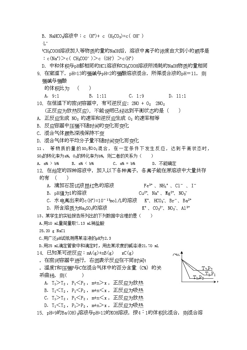 2022年江西省九江11高二化学上学期期中考试无答案新人教版第2页