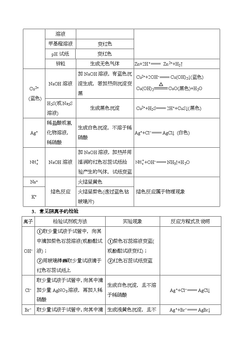 备战2025年高考化学考点一遍过考点12离子的检验与推断教案(Word版附解析)03