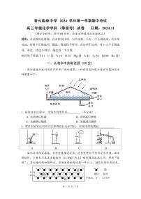 上海市晋元高级中学2024-2025学年高三上学期期中考试  化学试题
