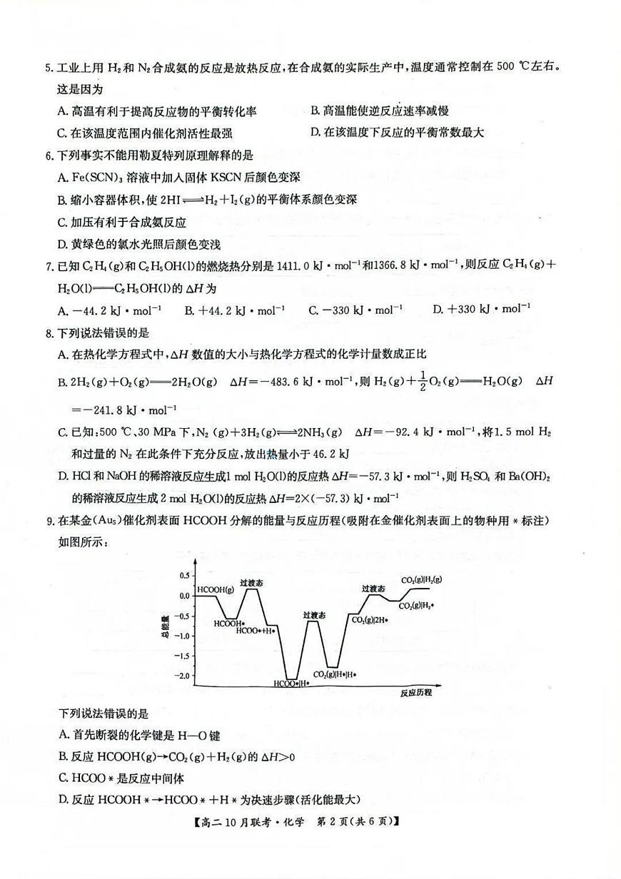 2025洛陽強基聯(lián)盟高二上學期10月聯(lián)考試題化學PDF版含解析第2頁
