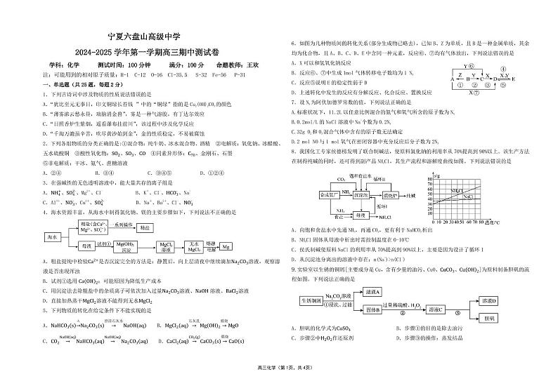 2024高三化学期中第1页