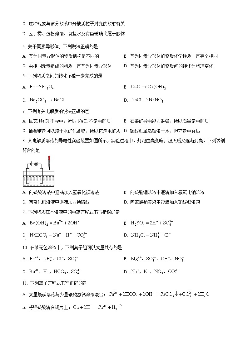 河南省周口市学校2024-2025学年高一上学期10月月考化学试题无答案第2页