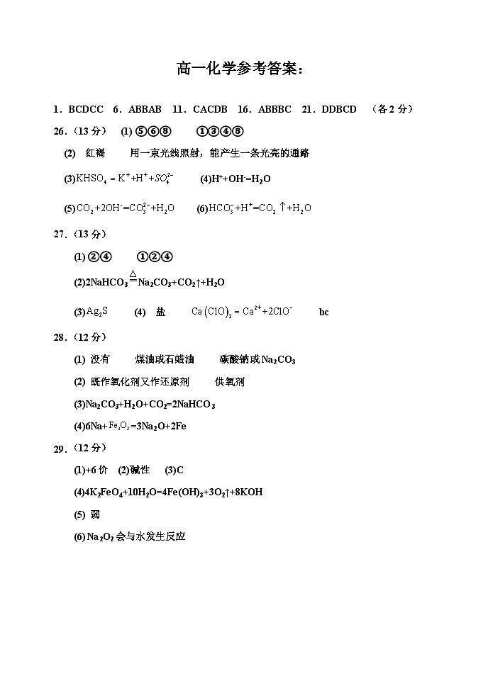 河北省衡水市武強中學2024-2025學年高一上學期期中考試化學試題答案第1頁