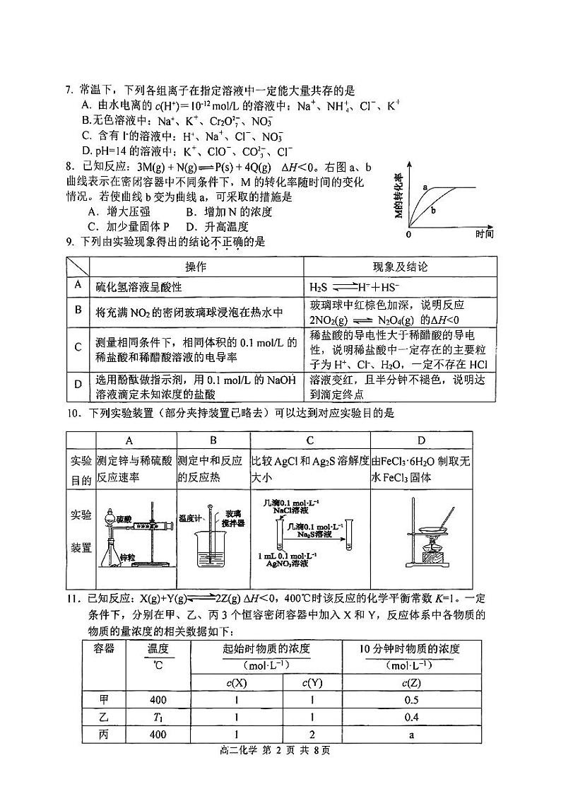 北京市育才学校2024-2025学年高二上学期期中考试 化学(选考班)试题第2页