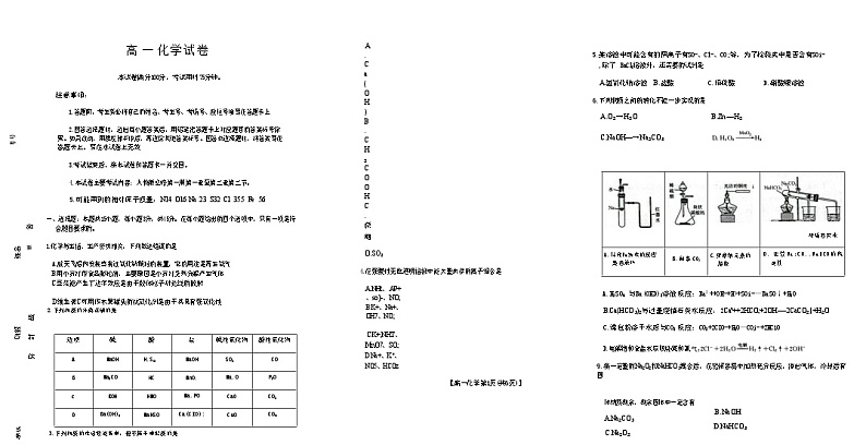 吉林省吉黑十校联考2024~2025学年高一上学期11月期中化学试题01