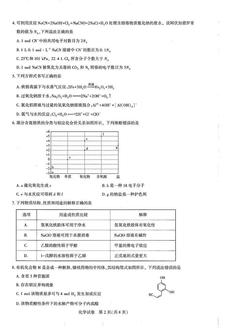 湖北省高中名校联盟2024-2025学年高三上学期11月月考试题 化学 PDF版含解析第2页