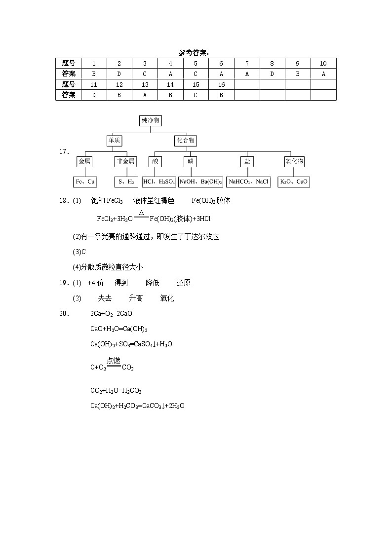2024-2025学年第一学期期中质量检测试卷 高一化学参考答案 (1)第1页