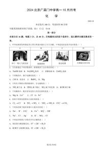 2024北京广渠门中学高一上学期10月月考化学试题答案