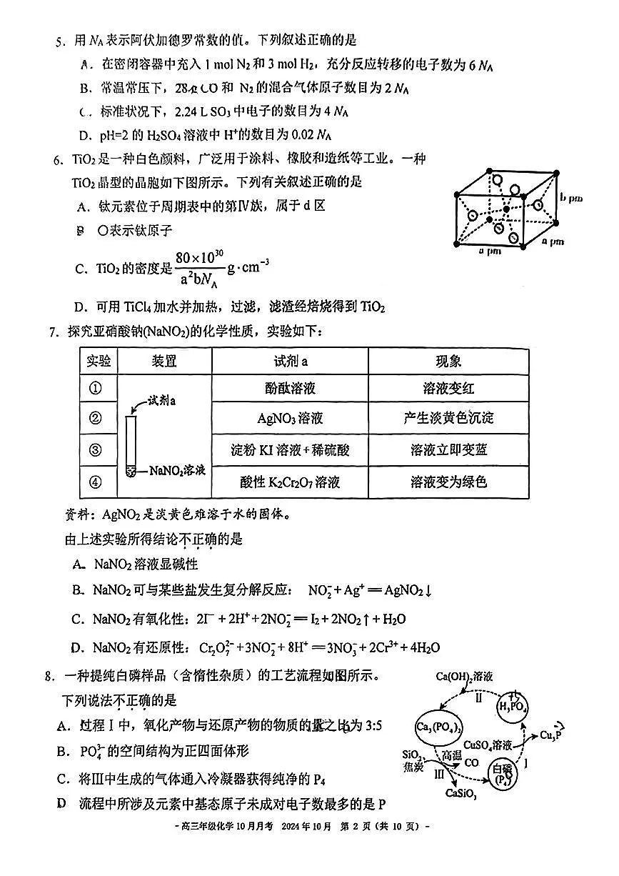 2024北京二中高三上学期10月月考化学试题及答案第2页