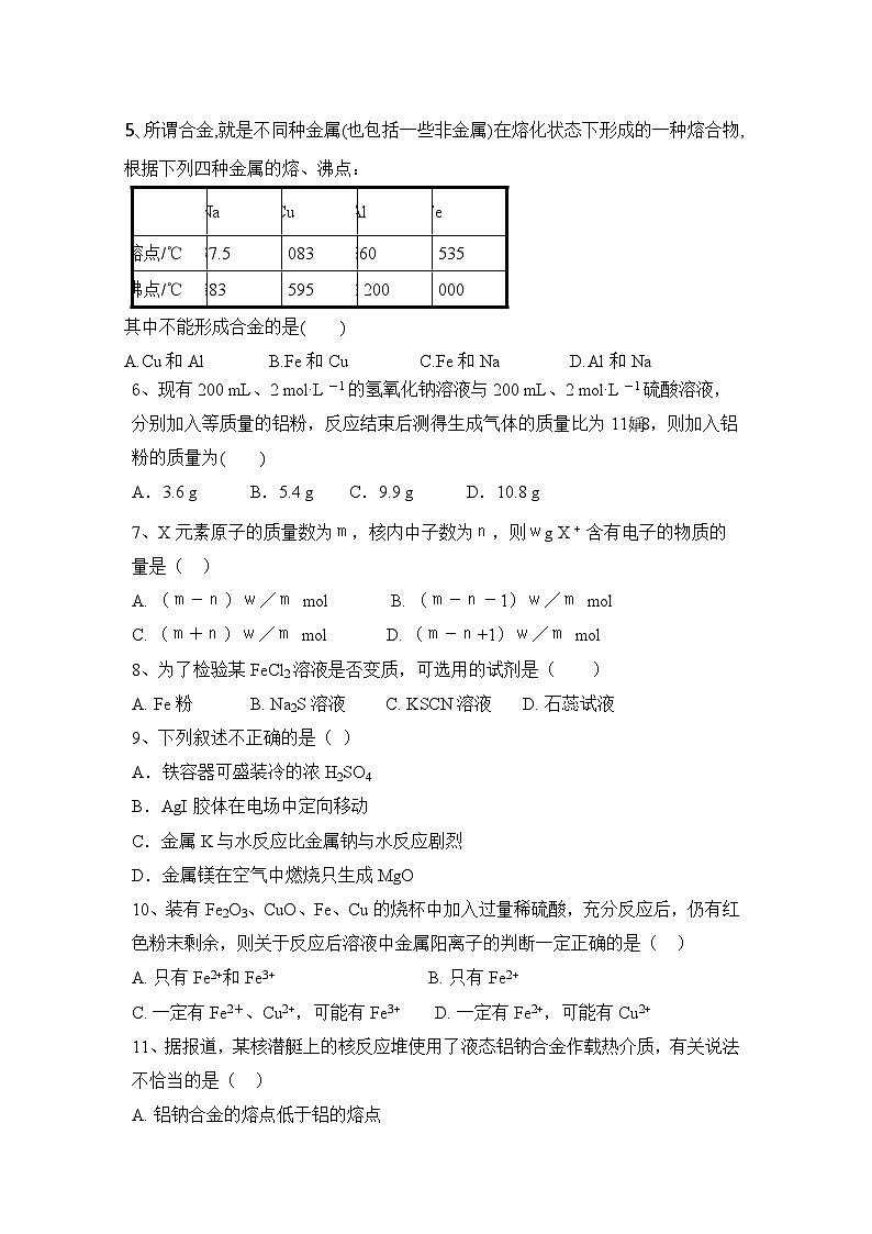 第3章 铁 金属材料 章末训练2024-2025学年高一上学期化学人教版(2019)必修第一册第2页