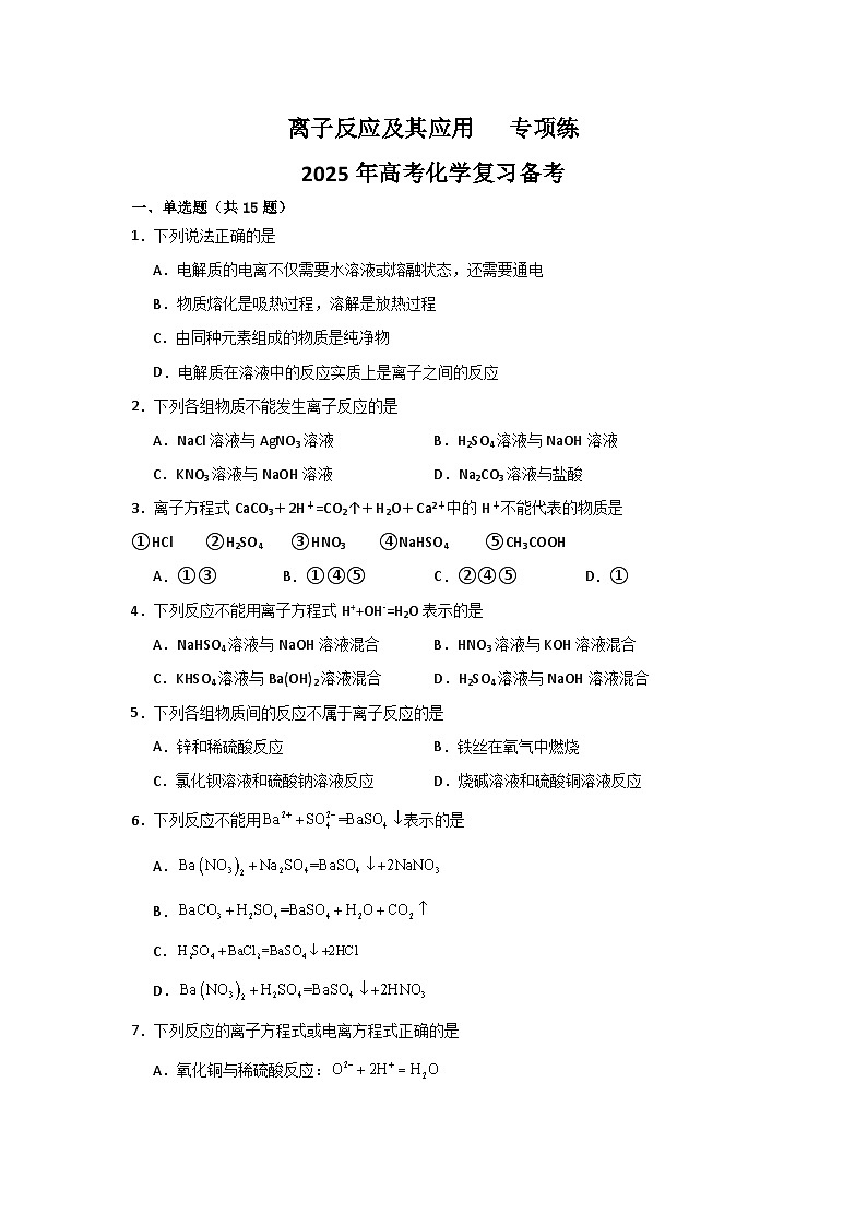2025届化学高考一轮复习 离子反应及其应用 作业第1页