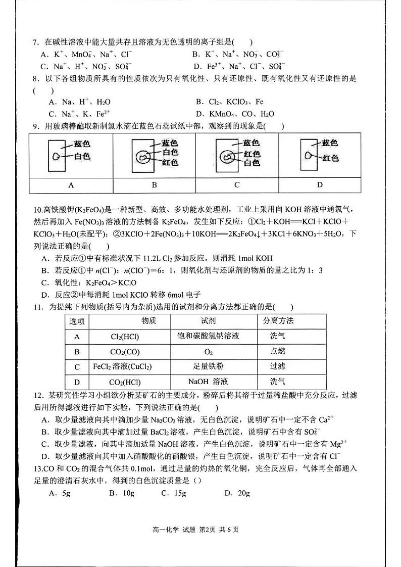 浙江省杭州市浙里特色2024-2025学年高一上学期11月期中考试+化学试题第2页