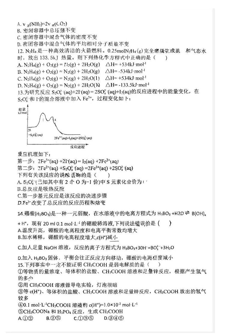四川省巴中市高级中学2024-2025学年高二上学期期中考试化学试题+第2页