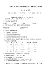 重庆市第八中学2024-2025学年高一上学期期中考试化学试卷（Word版附解析）