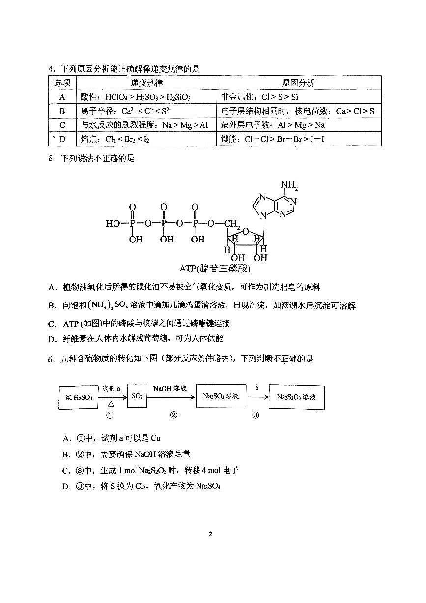 2024北京五中高三（上）期中化學(xué)試卷第2頁
