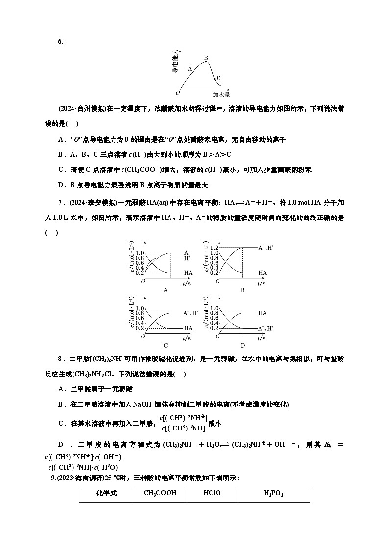 2025年高考化学一轮复习 课时检测五十四:电离平衡的基本知能评价(含解析)第2页