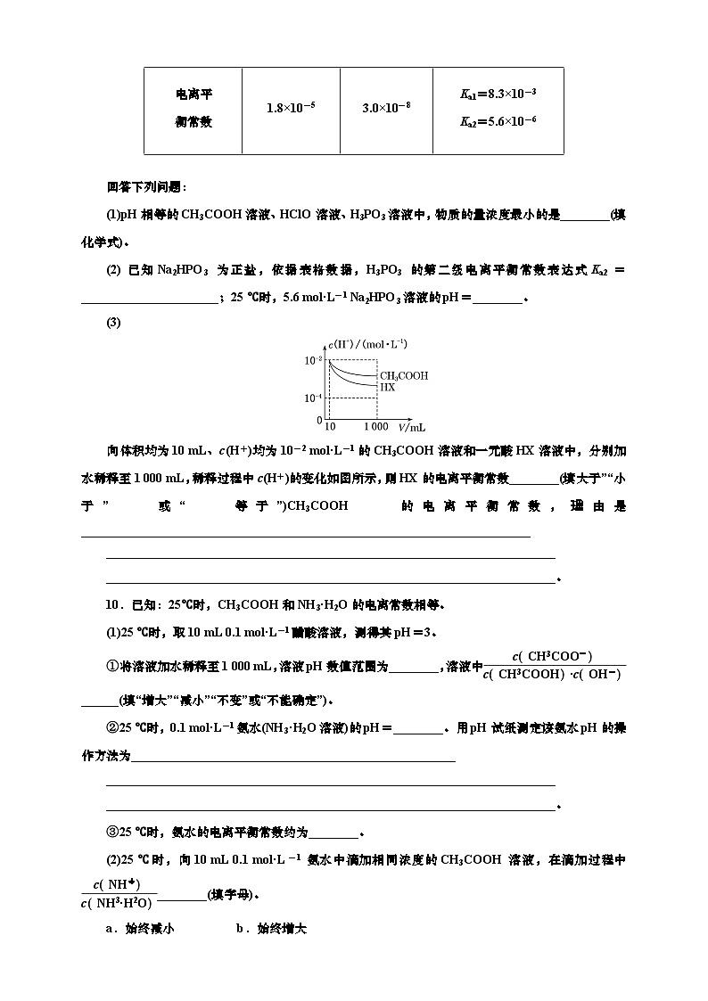 2025年高考化学一轮复习 课时检测五十四:电离平衡的基本知能评价(含解析)第3页