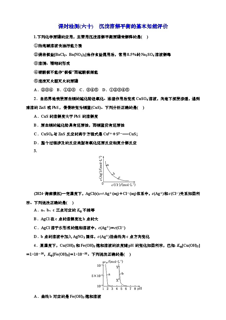 2025年高考化学一轮复习 课时检测六十:沉淀溶解平衡的基本知能评价(含解析)第1页