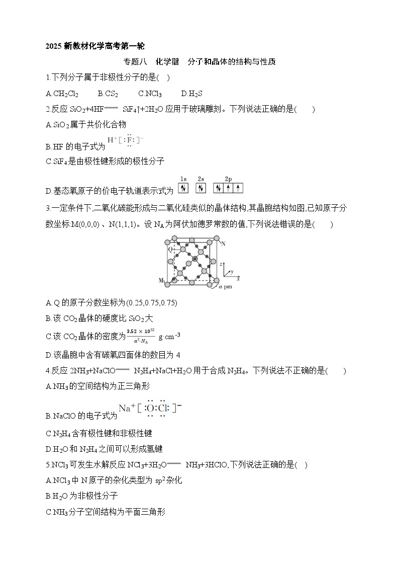 专题八 化学键 分子和晶体的结构与性质（含答案）-2025年新高考化学二轮专题练习（含答案）