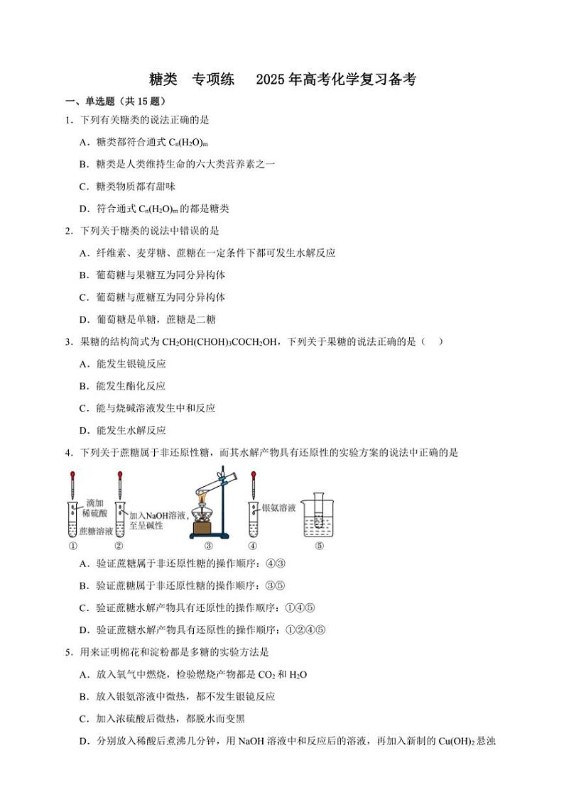 2025年高考化学一轮复习备考专项练 糖类第1页