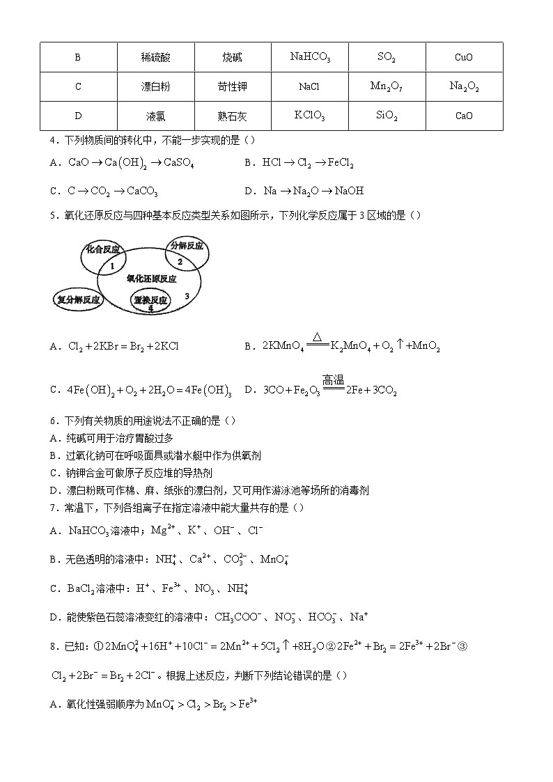 江西省南昌市第十中学2024-2025学年高一上学期期中考试化学试题第2页