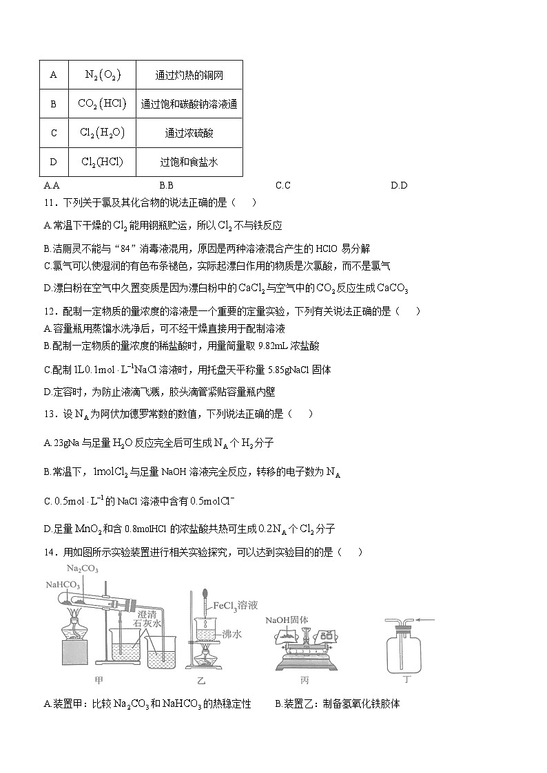 吉林省长春市农安县2024-2025学年高一上学期期中考试化学试题03